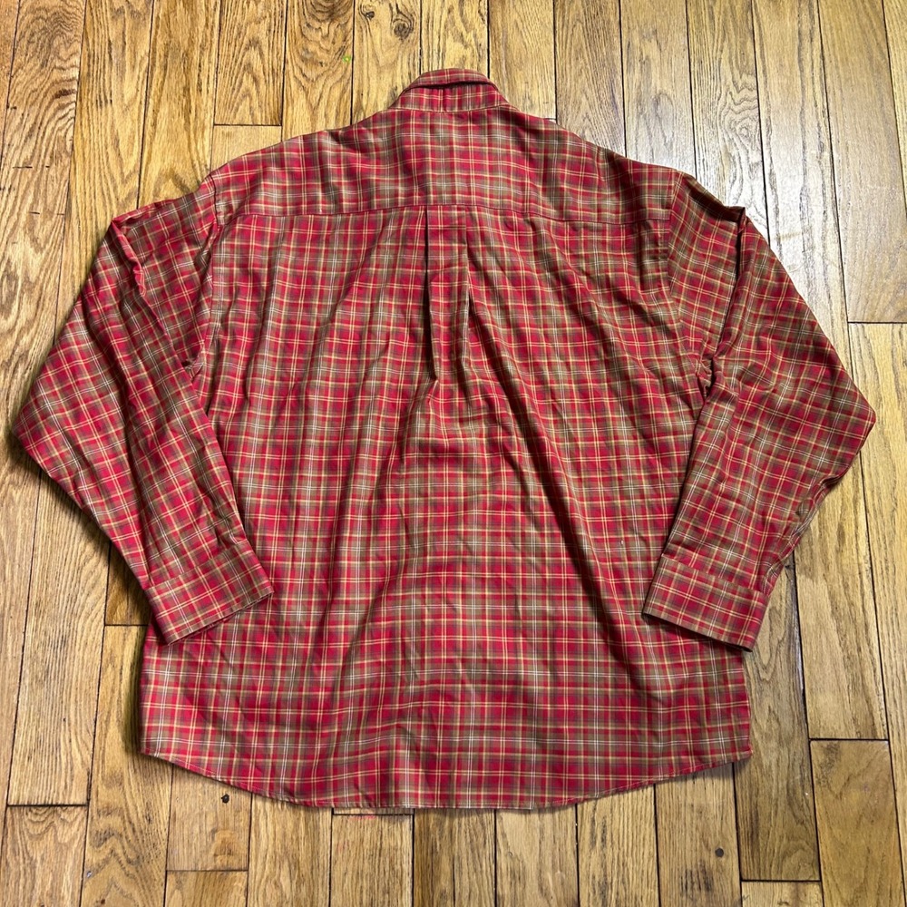 Enro Mens XL Red Tan Plaid Non-Iron Twill Long Sleeve Button Down Shirt Cotton - Picture 2 of 3